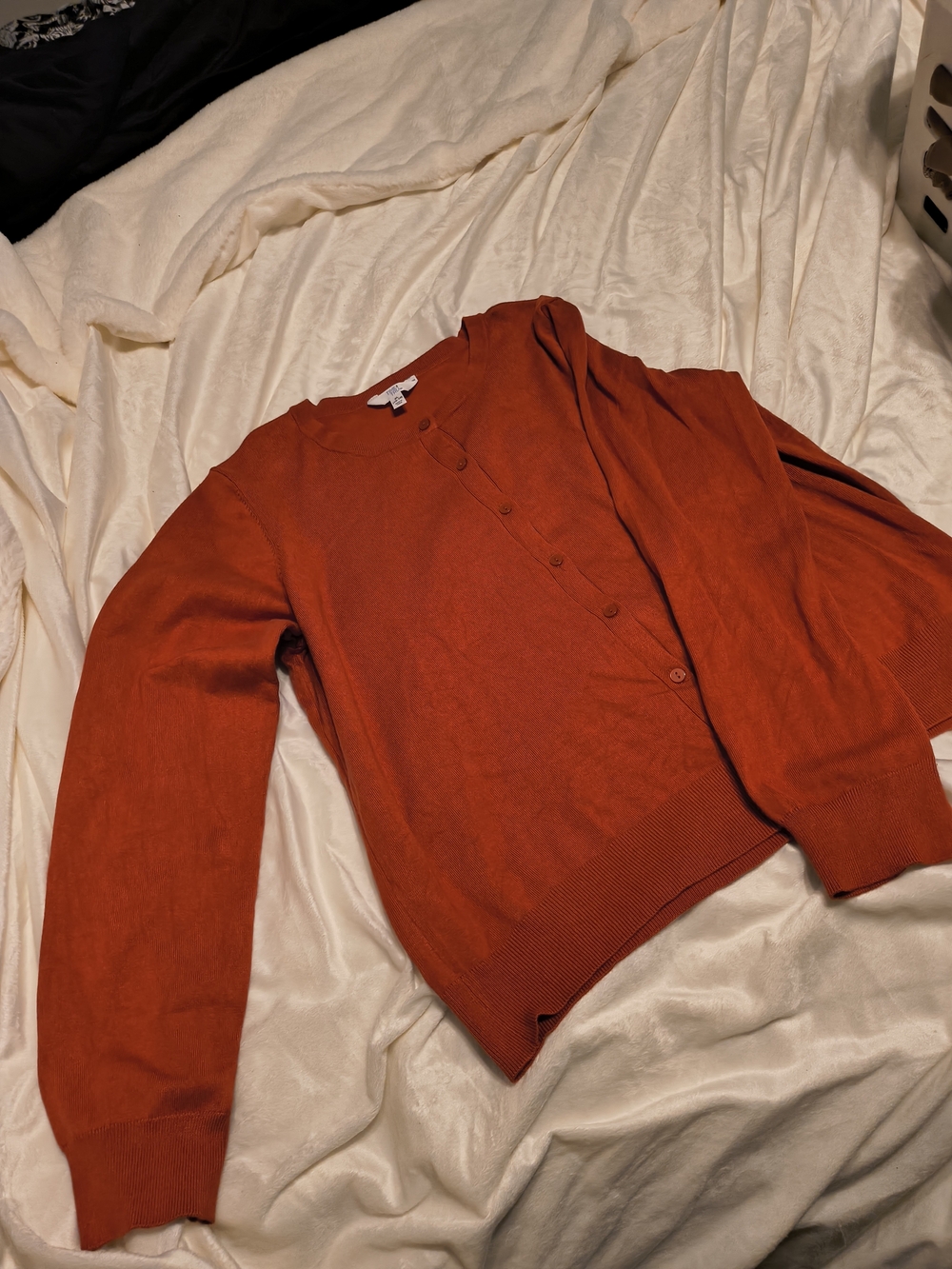 Time and Tru Burnt Orange Button-Front Knit Top